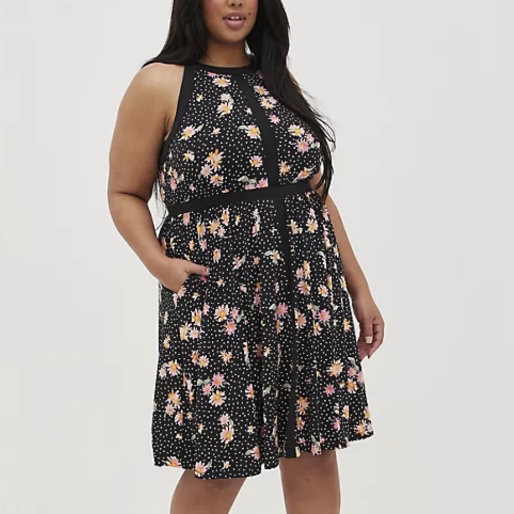 Torrid Floral Polka Dot Mini Studio Knit Skater Dress